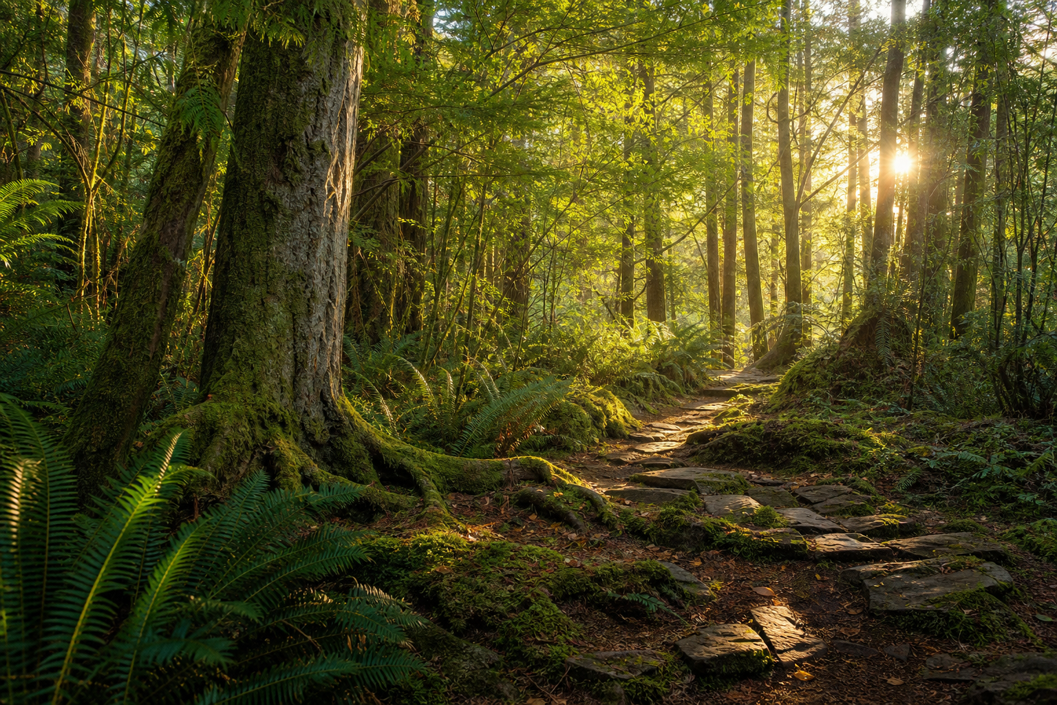 Forest trail — regenerative community landscape for Saba Cooperative